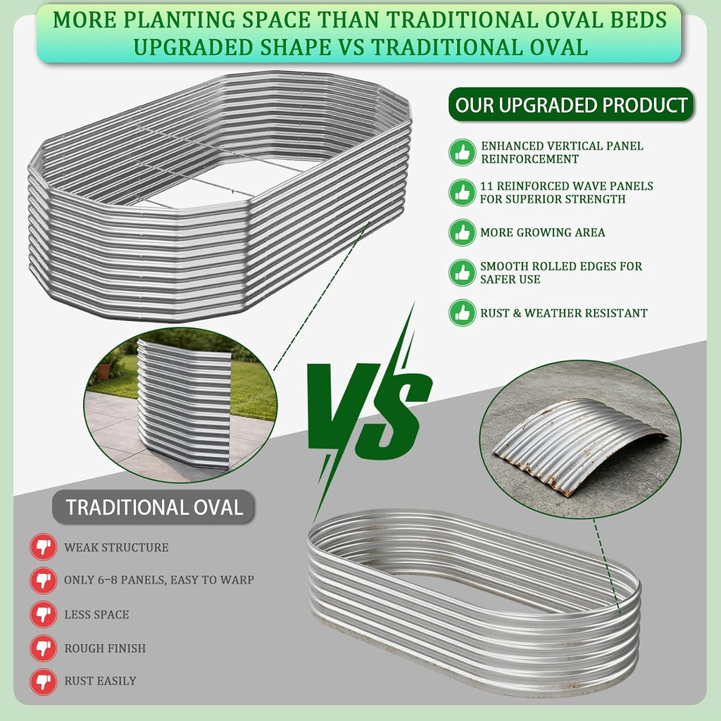 Raised Garden Bed Outdoor Upgrade Oval 2 Pack Tall 8x4FT, Galvanized Metal Garden Beds to Grow More in the Same