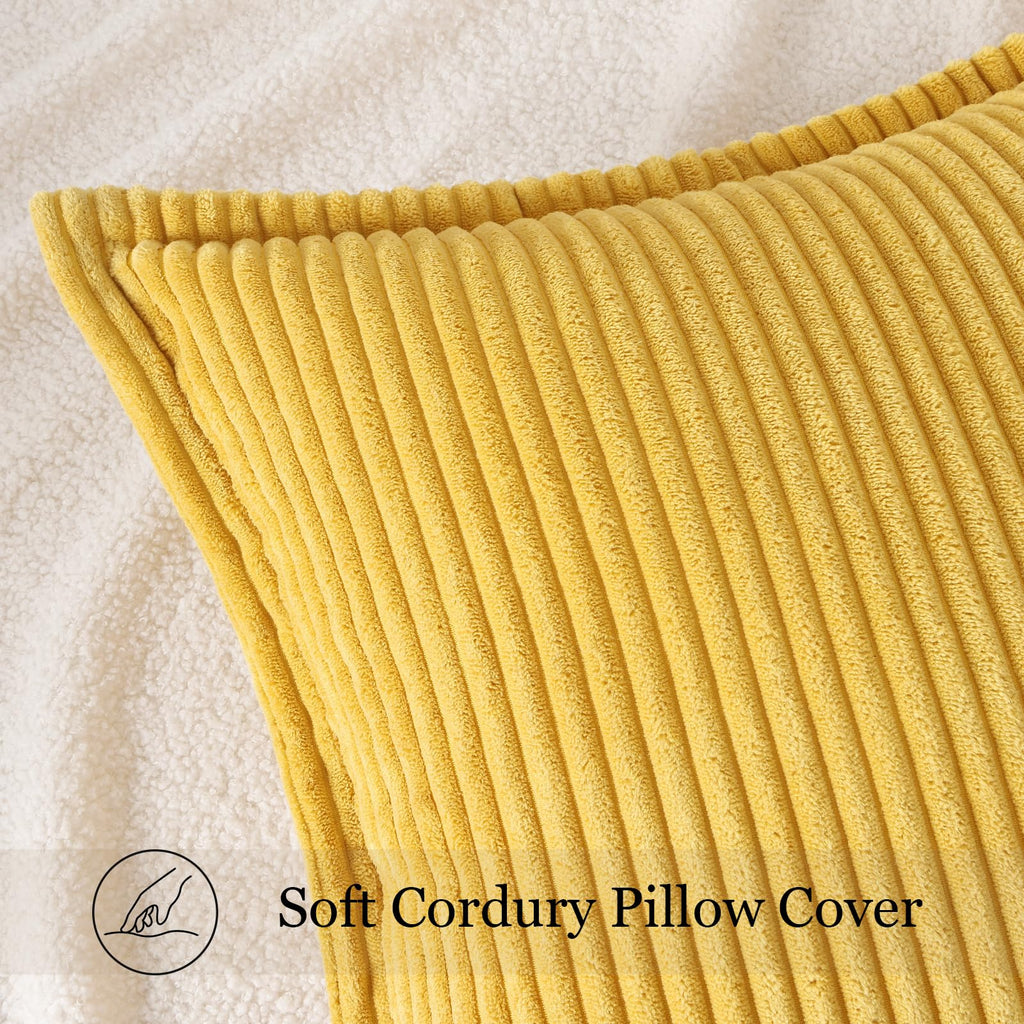 Corduroy Fall Throw Pillow Covers 18x18 Set of 2 Mustard Yellow