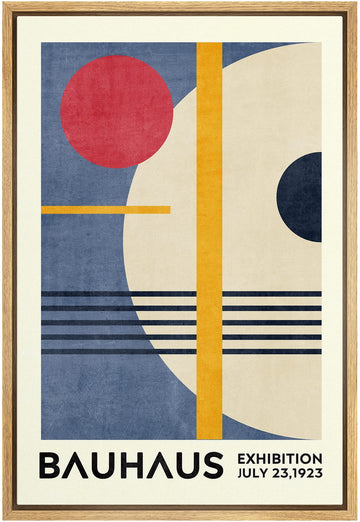 Framed Canvas Print Wall Art Red & Blue Bauhaus Geometric Display Abstract Shapes Illustrations Fine Art Mid-Century