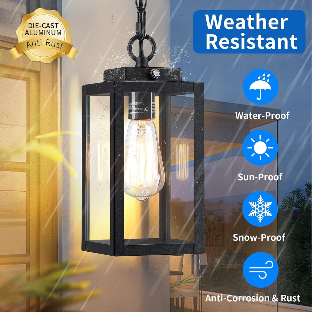 11'' Dusk to Dawn Outdoor Pendant Light, Modern Outside Chandelier Outdoor Hanging Lantern Light