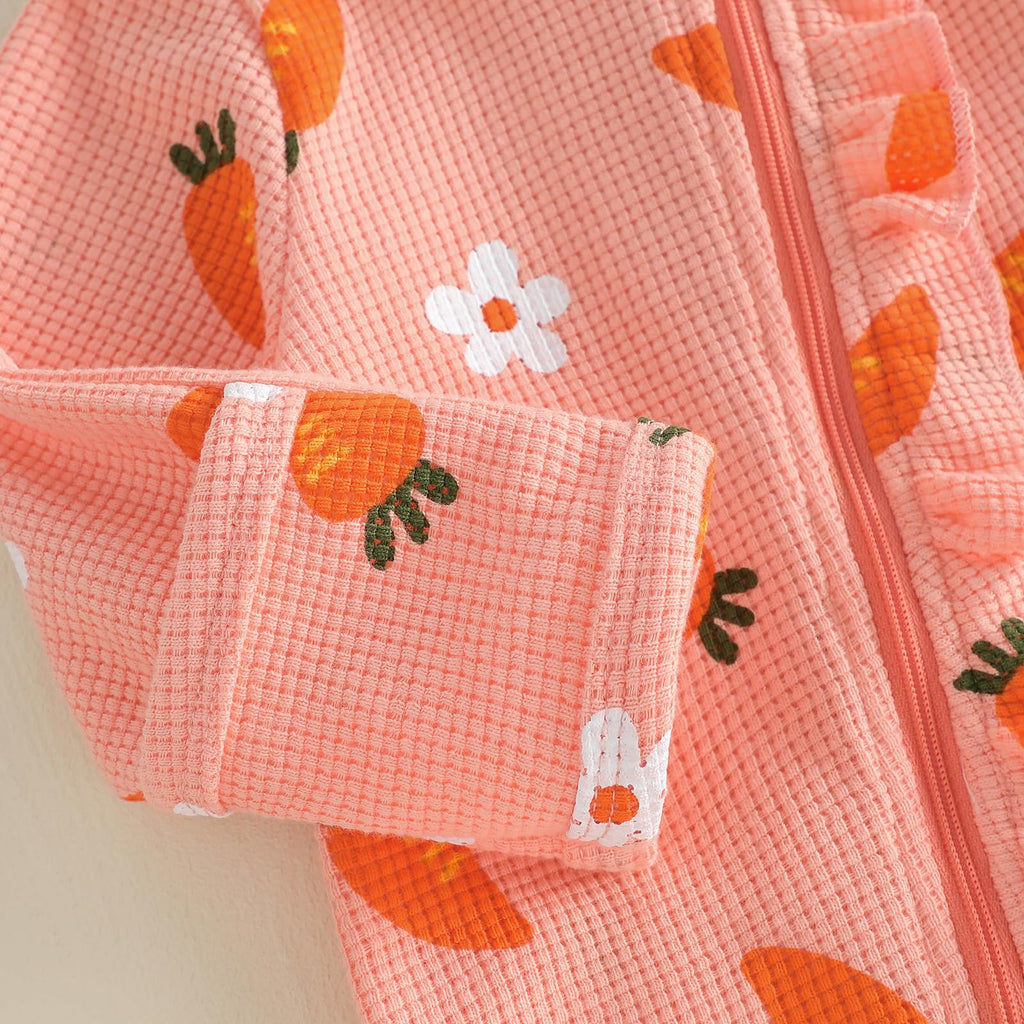 My First Easter Baby Girl Outfit Newborn Carrot Footie Romper Zipper Ruffle Jumpsuit Bodysuit Infant Spring