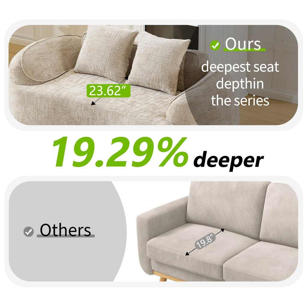Modern 66" Curved Loveseat, Chenille Fabric, Deep Seat, Boneless