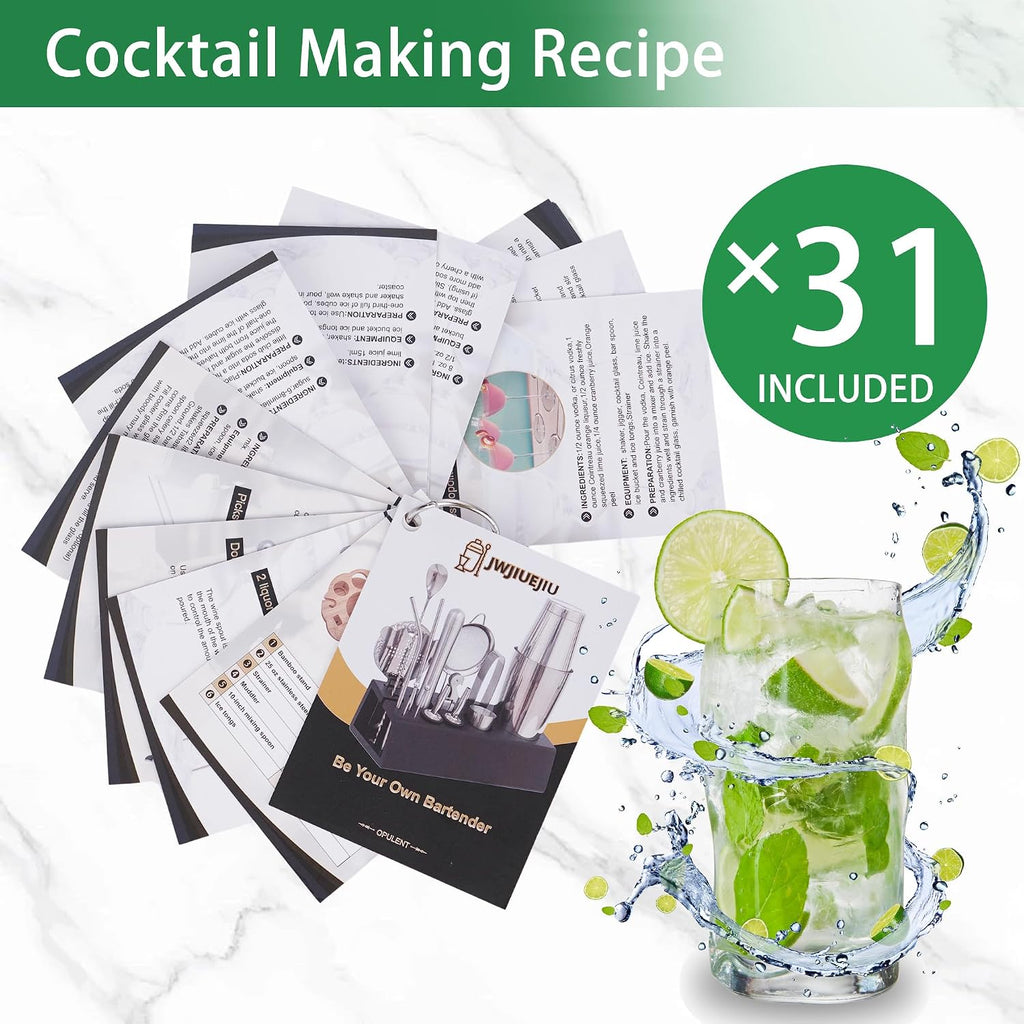 Cocktail Shaker Set Bartender Kit with Bamboo Stand, 15-Piece Stainless Steel Bar Set Accessories, Professional - Set of 15