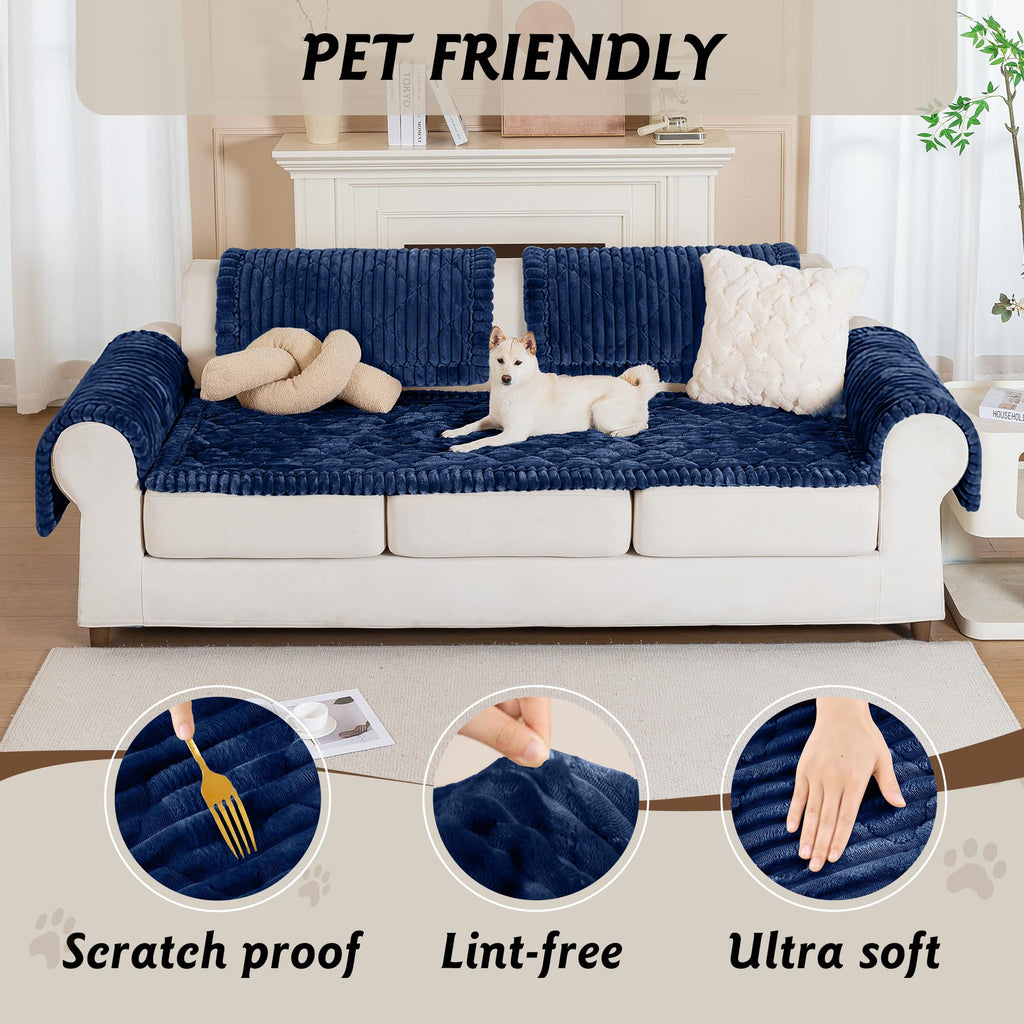 100% Waterproof Fuzzy Couch Cover for Dogs Navy Blue 27.6"x70.9"