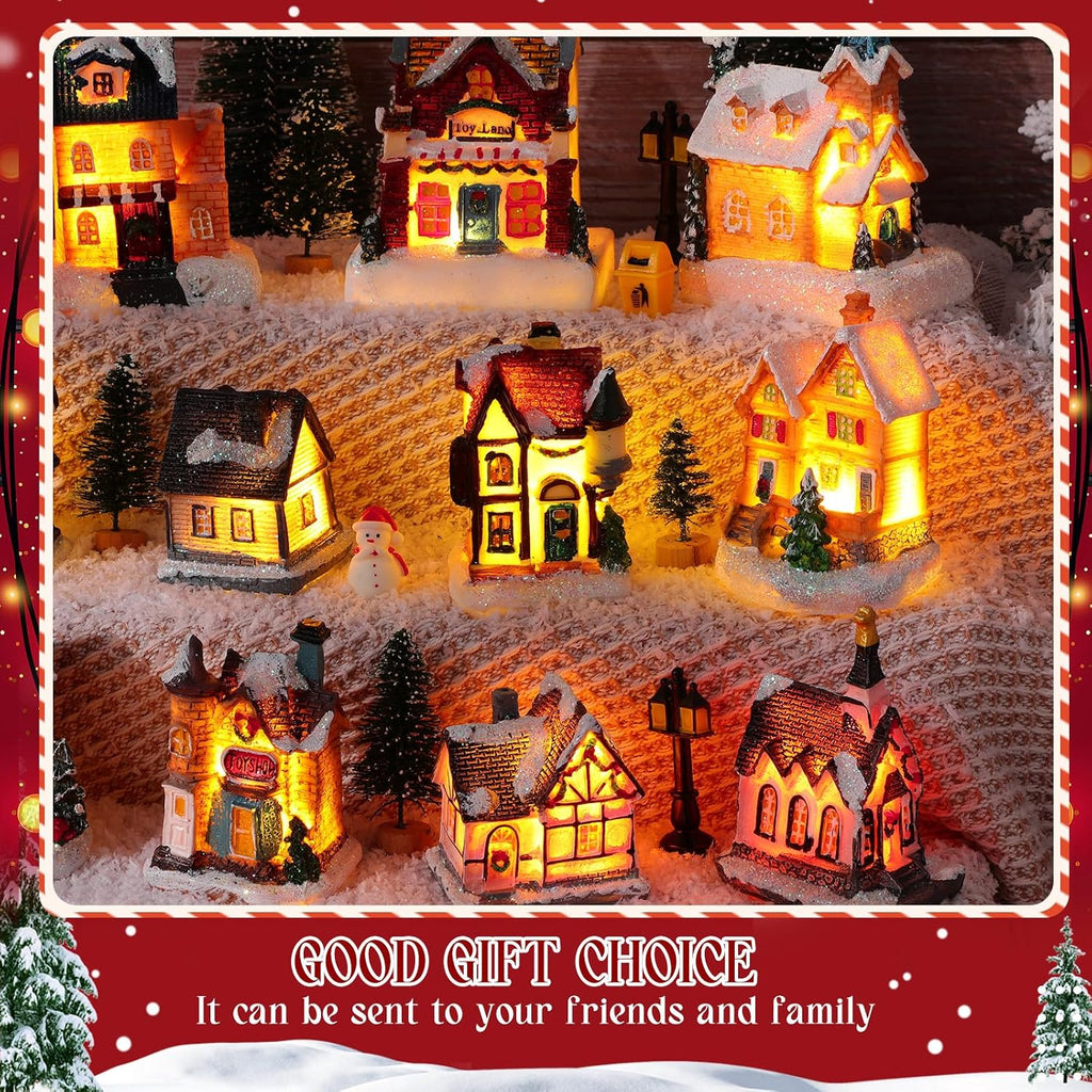 64 Pcs LED Christmas Village Houses Holiday Town Scene Set,Funny