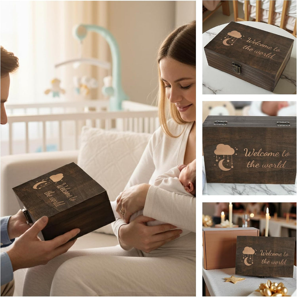Welcome to the World Baby Memory Box, Engraved Newborn & Baby Shower Gift