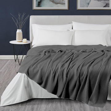 DOZ Waffle Bed Blanket, 50% Viscose Derived from Bamboo and 50% Cotton Blend, Throw Blanket for Couch and Sofa