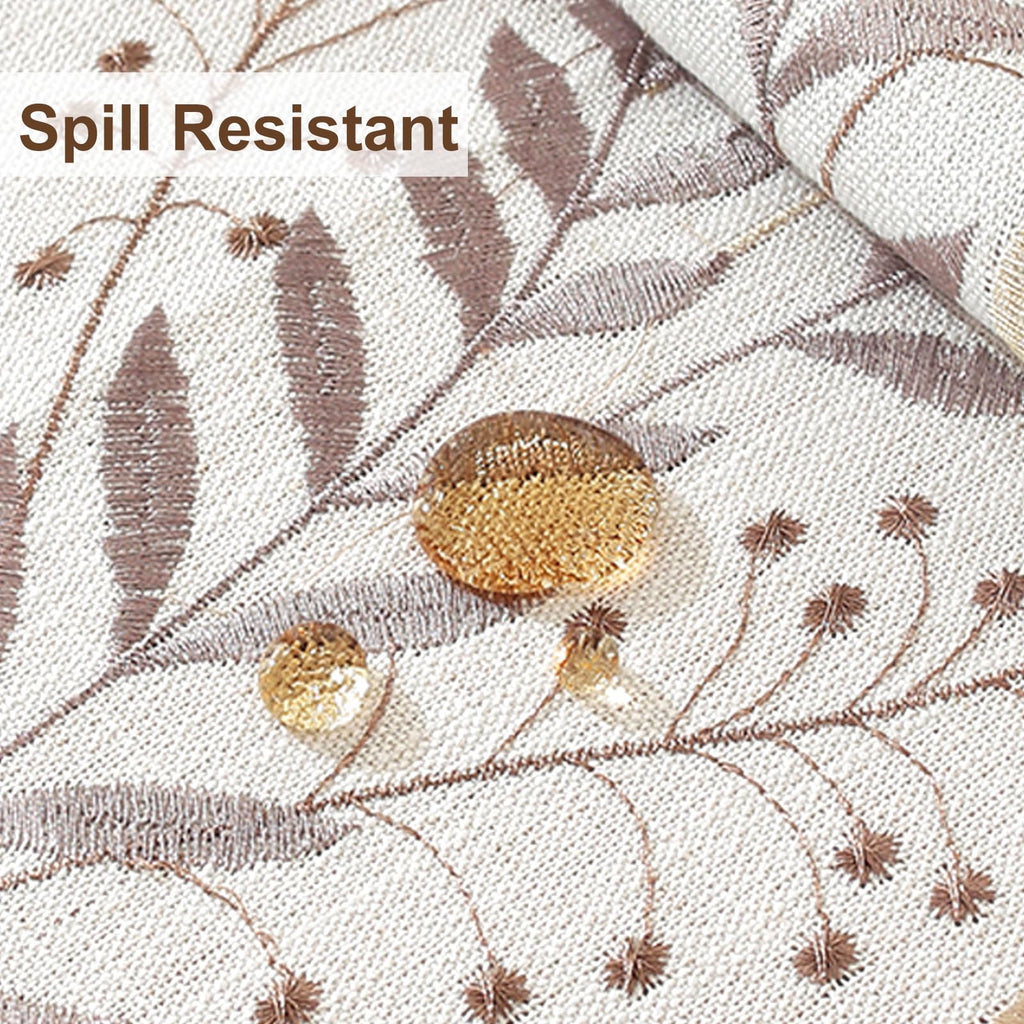 Fall Coffee Fern Embroidered Rectangle Tablecloth Tassels 55"×75"