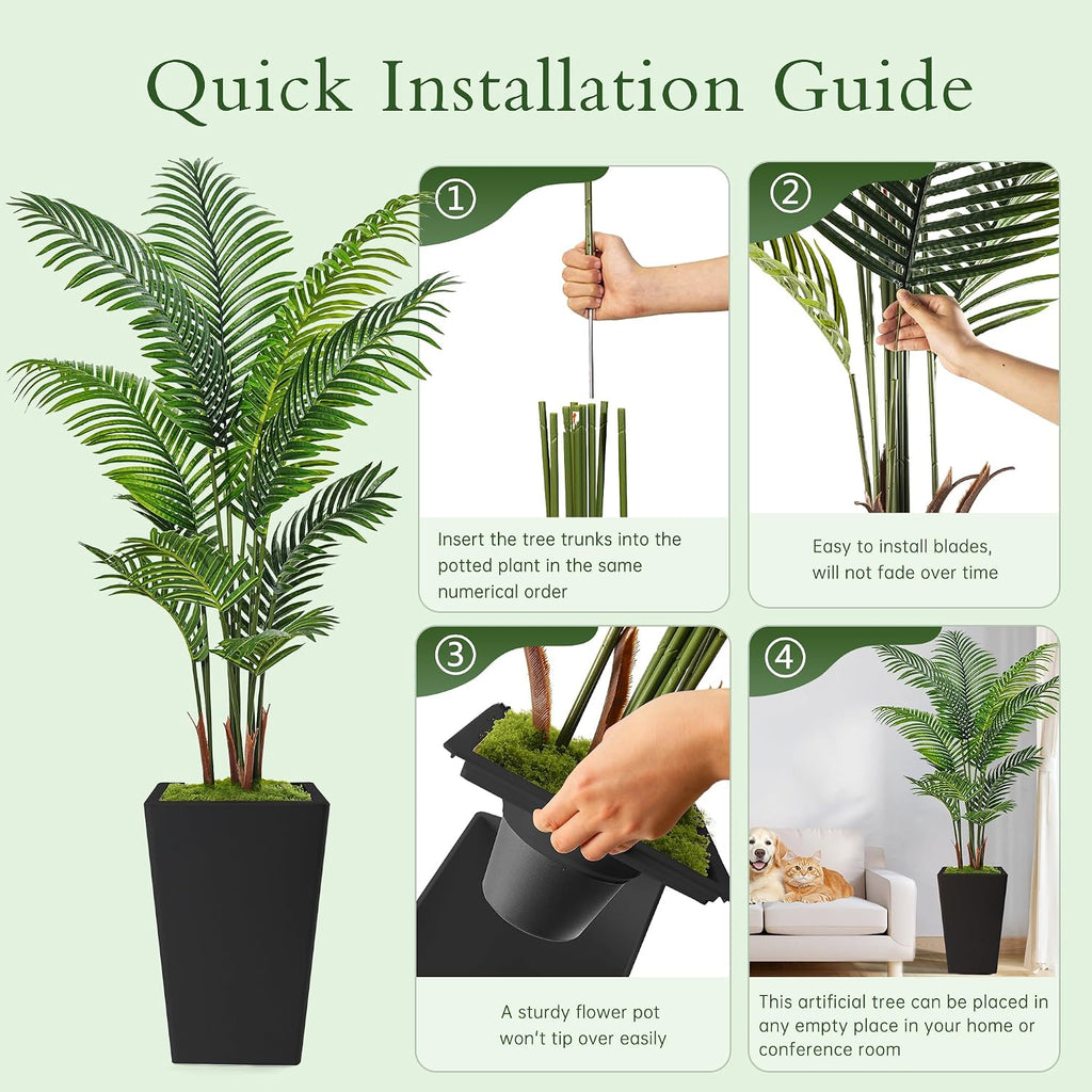 6FT Artificial Palm Tree with Tall Black Planter, Floor Plant