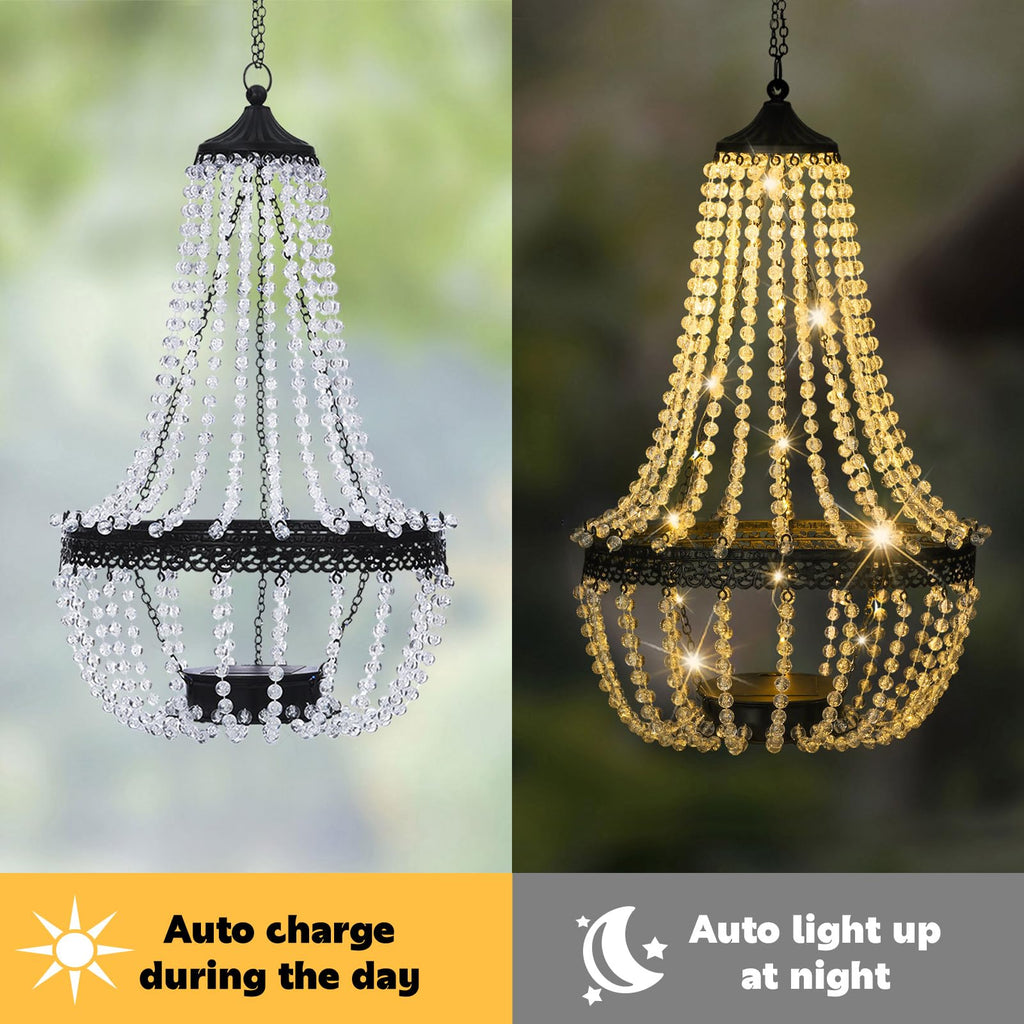 28" Hanging Solar Chandelier Outdoor Waterproof 30 LED Lantern