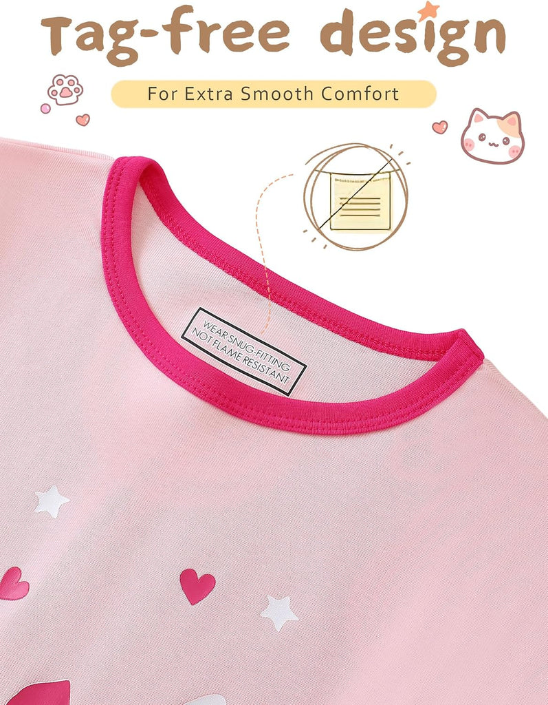 Girls Cotton Pajamas Snug Fit Piece Long Sleeve Sleepwear Set