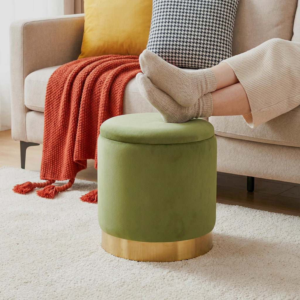 Round Ottoman with Storage Set of 2, Vanity Foot Stool with Storage, Nesting Upholstered Small Ottoman Foot Rest with