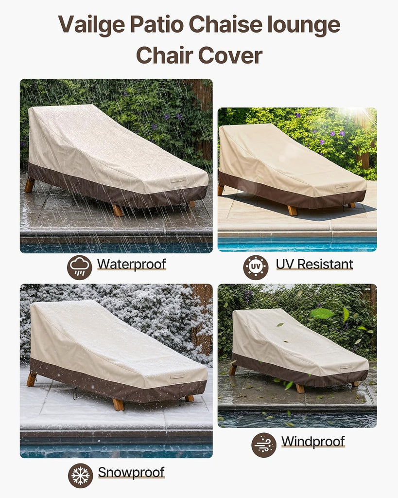 Waterproof Patio Chaise Lounge Cover, 600D Heavy Duty Outdoor Lounge Chair Covers,UV Resistant Patio Furniture