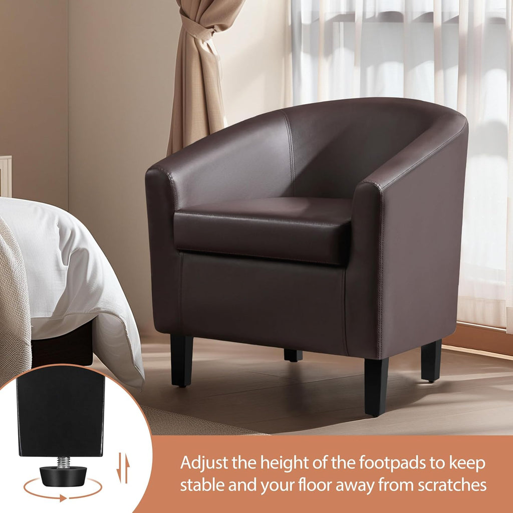 Accent Chairs, Faux Leather Barrel Armchairs Espresso