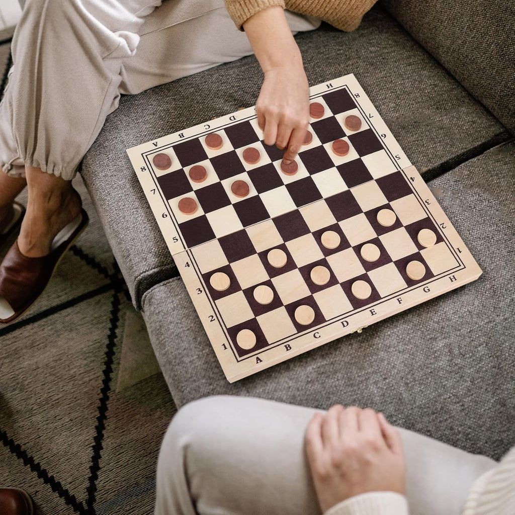 Wooden Chess, Checker, and Backgammon 3 in 1 Board Game Set,Classic Traditional Travel Night Toy and Game Gift Set