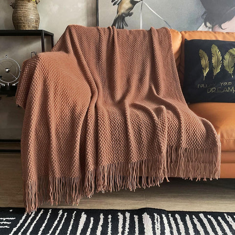 Knitted Throw Blanket with Tassels Bubble Textured Lightweight Throws, 50x60)