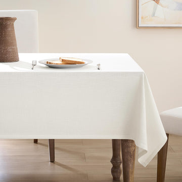 Natural Linen Tablecloth Rectangle 55 x 90 Inch Cream Colored Table Cloth Wrinkle Resistant Heavy Duty Neutral Modern