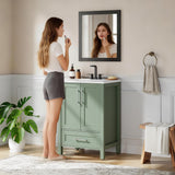 24" Light Green Freestanding Bathroom Vanity with Sink - Wooden Cabinet with Soft-Close Door
