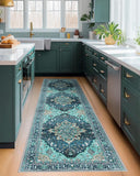 Area Rugs Washable Non-Slip, Floral Vintage Distress Print Pattern Medallion Carpet for Living Room Bedroom