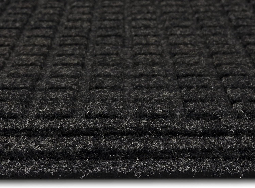Entryway Door Mat 2' x 3' All Weather Doormat Outdoor Non Slip Recycled Rubber, Black Squares