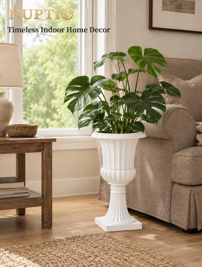 Plastic Classic Urn Planter: 19.7 Inch Plant Pot for Outdoor, 2 Pcs
