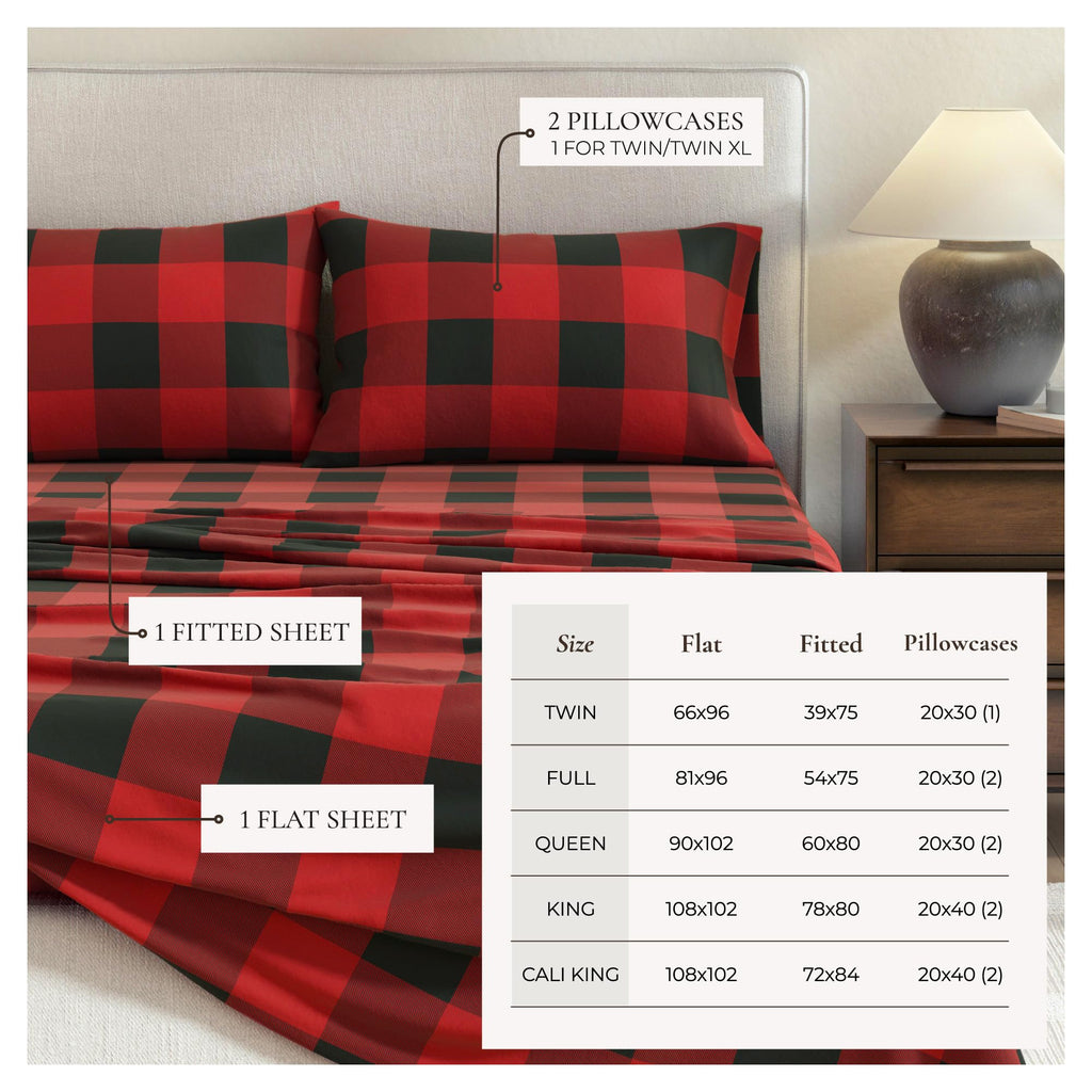 Flannel Sheet Set - 100% Turkish Cotton, Double-Brushed, Printed Bed Sheets - Ultra-Soft, Cozy, 4-Piece