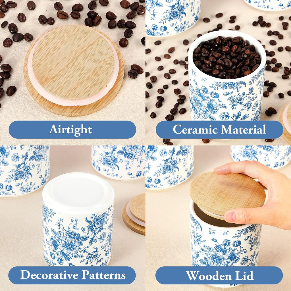 Chinoiserie Floral Ceramic Kitchen Canisters Sets Vintage Blue Flower Clear Storage Jar with Airtight Lids Kitchen - Set of 3