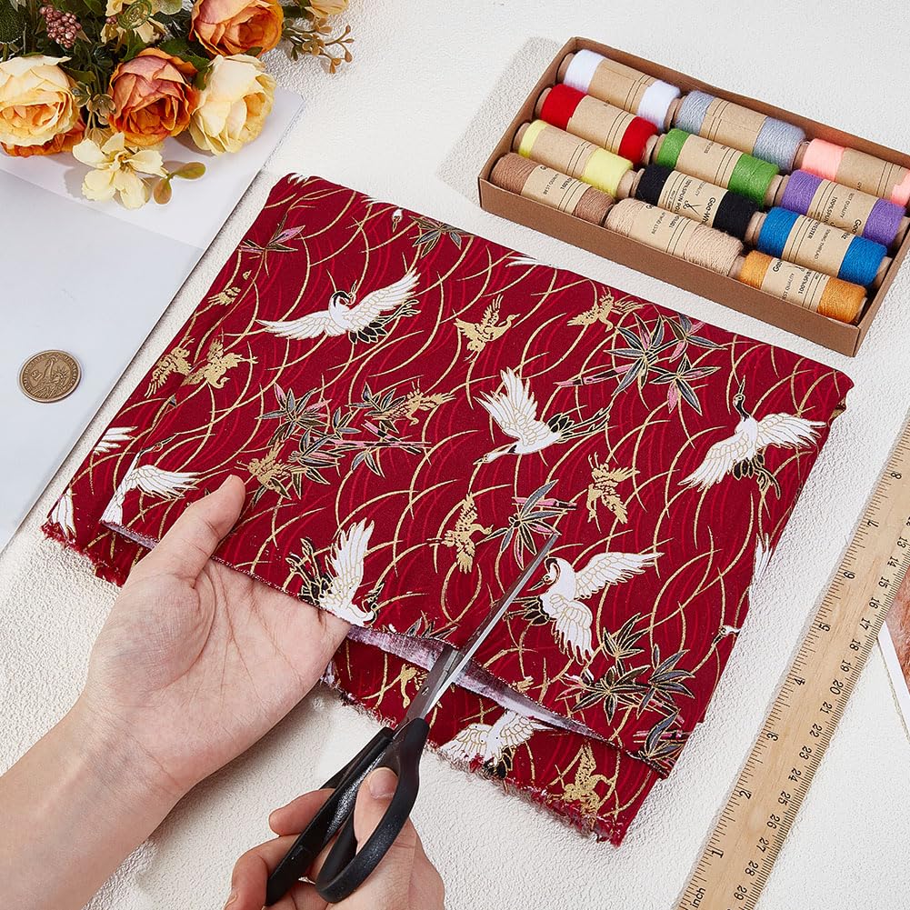 1.1 Yard 59 Inch Dark Red Japanese Crane Printed Cotton Fabrics Japanese Style Quilting Fabric Bronzing Design for