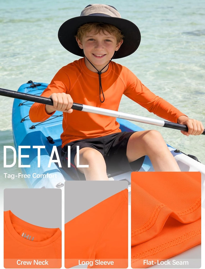 Boys' Rash Guard Youth Neon Shirts SPF Long Sleeve Swim Shirts Quick Dry Sun Protection Swimwear for Kids