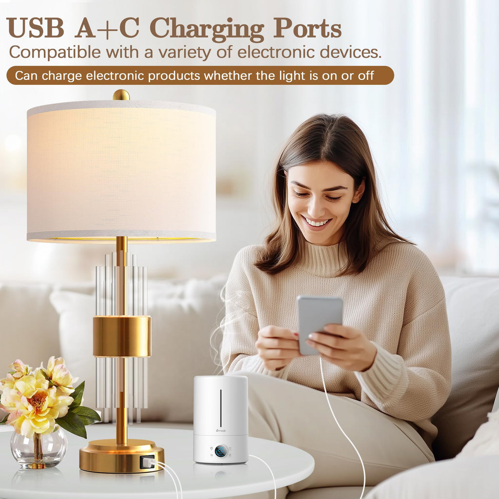 Gold Table Lamp Set of 2, 25.5" Modern Nightstand Lamp