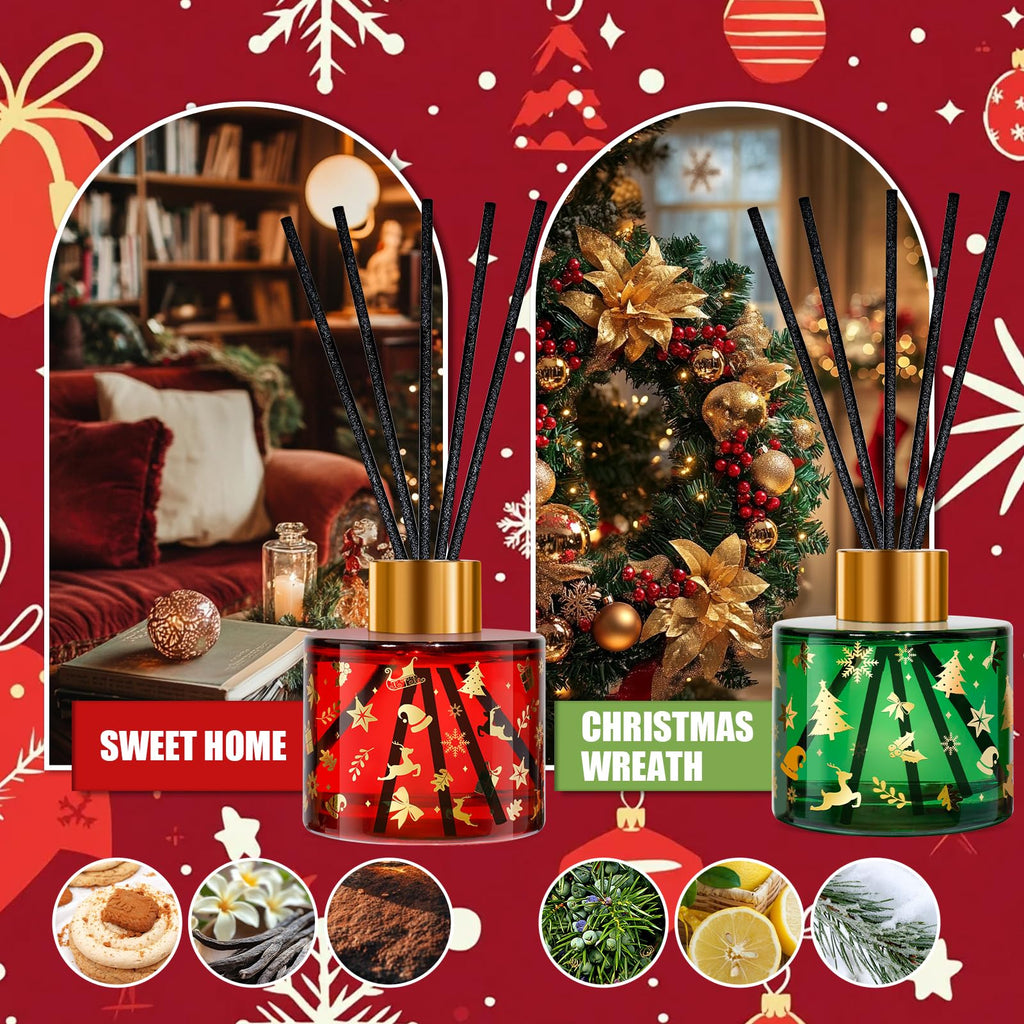 Christmas Reed Diffuser Set with 12 Reed Sticks (6.76 FL OZ)