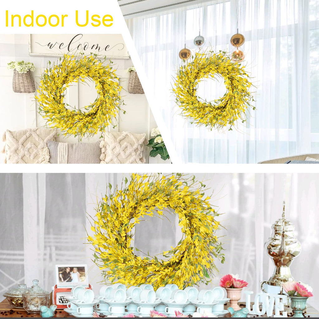24" Summer Wreaths for Front Door Artificial Forsythia Yellow Flower Wreath