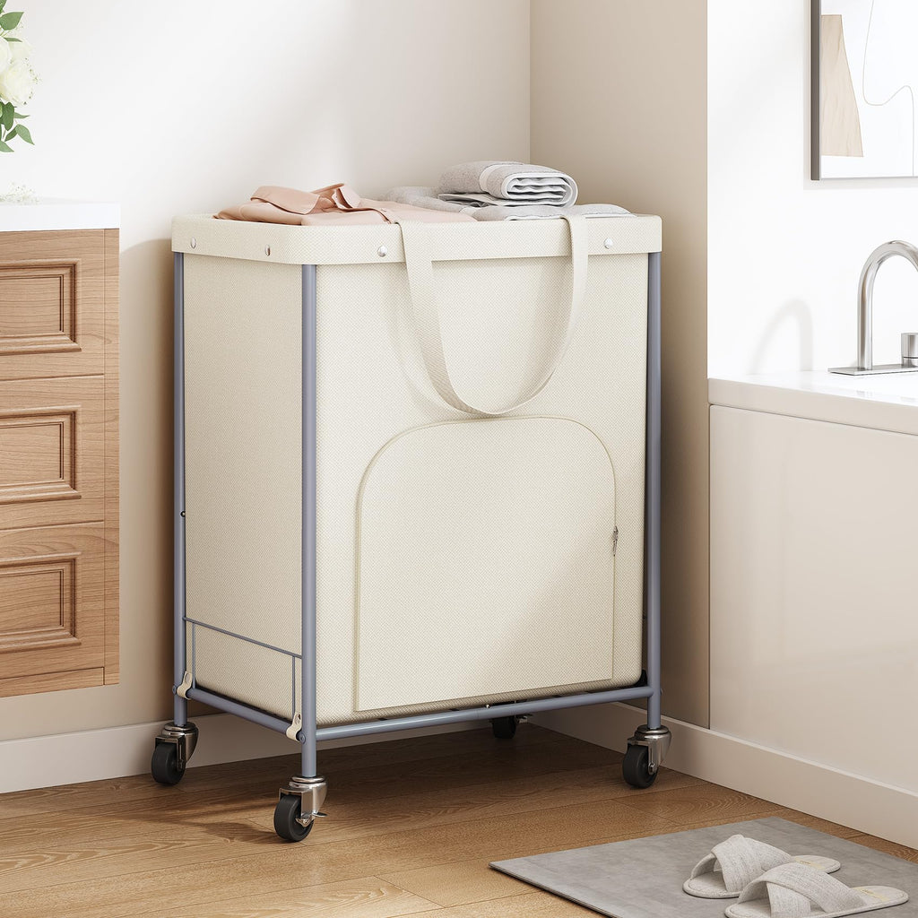170L Large Laundry Basket with Wheels, Rolling Laundry Hamper Easy Access Clothing Minimizes Bending, Laundry Cart