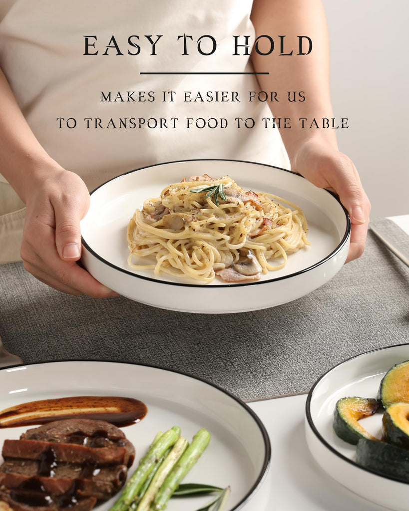 Porcelain Dinnerware Sets for 4, 12 Pieces Ceramic Plates and Bowls Set, Classic Modern Simple Kitchen Dinner Dining