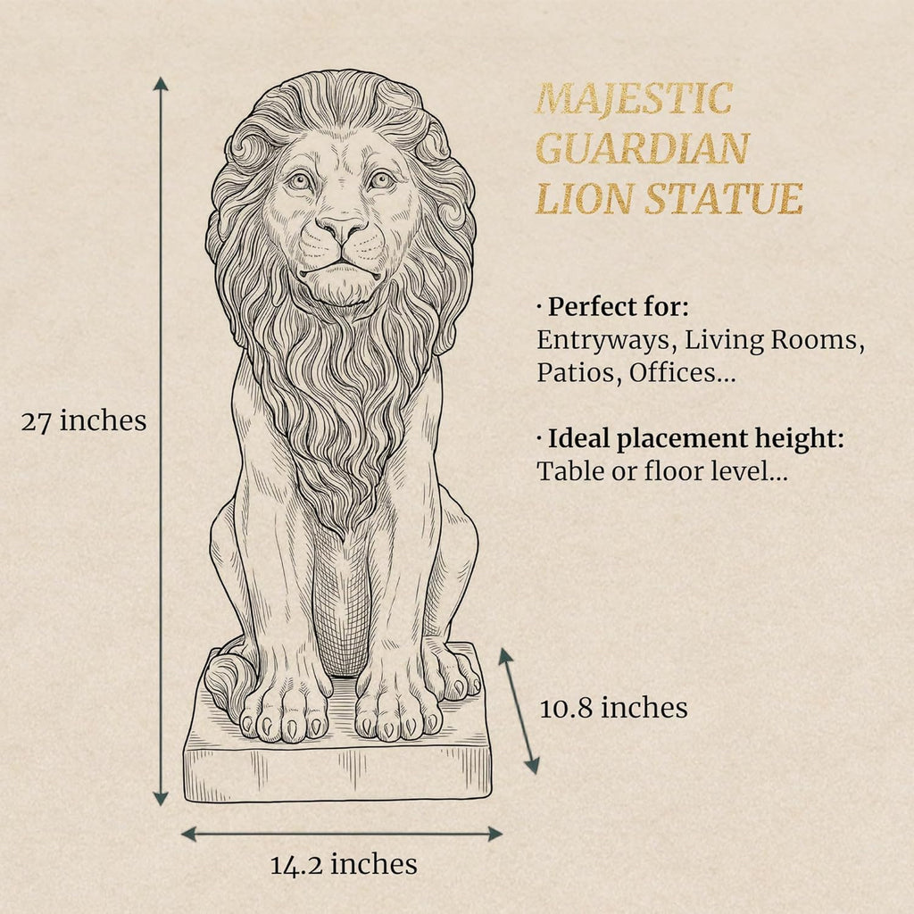 Sculptures Garden Statues, Outdoor Lion Statue 27in Tall, Magnesium Oxide Stone Composite Animal Sculpture Statue