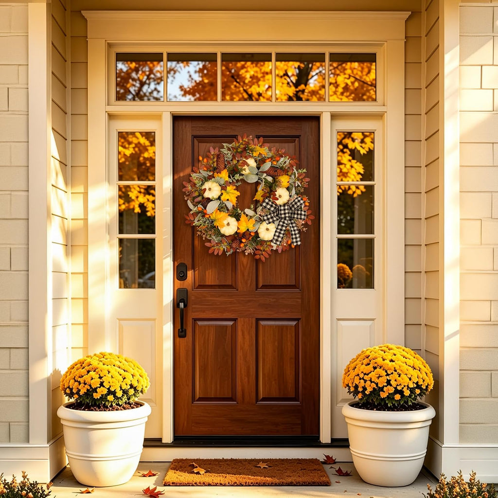 26" Fall Wreaths for Front Door Outside Pumpkin Autumn Wreath