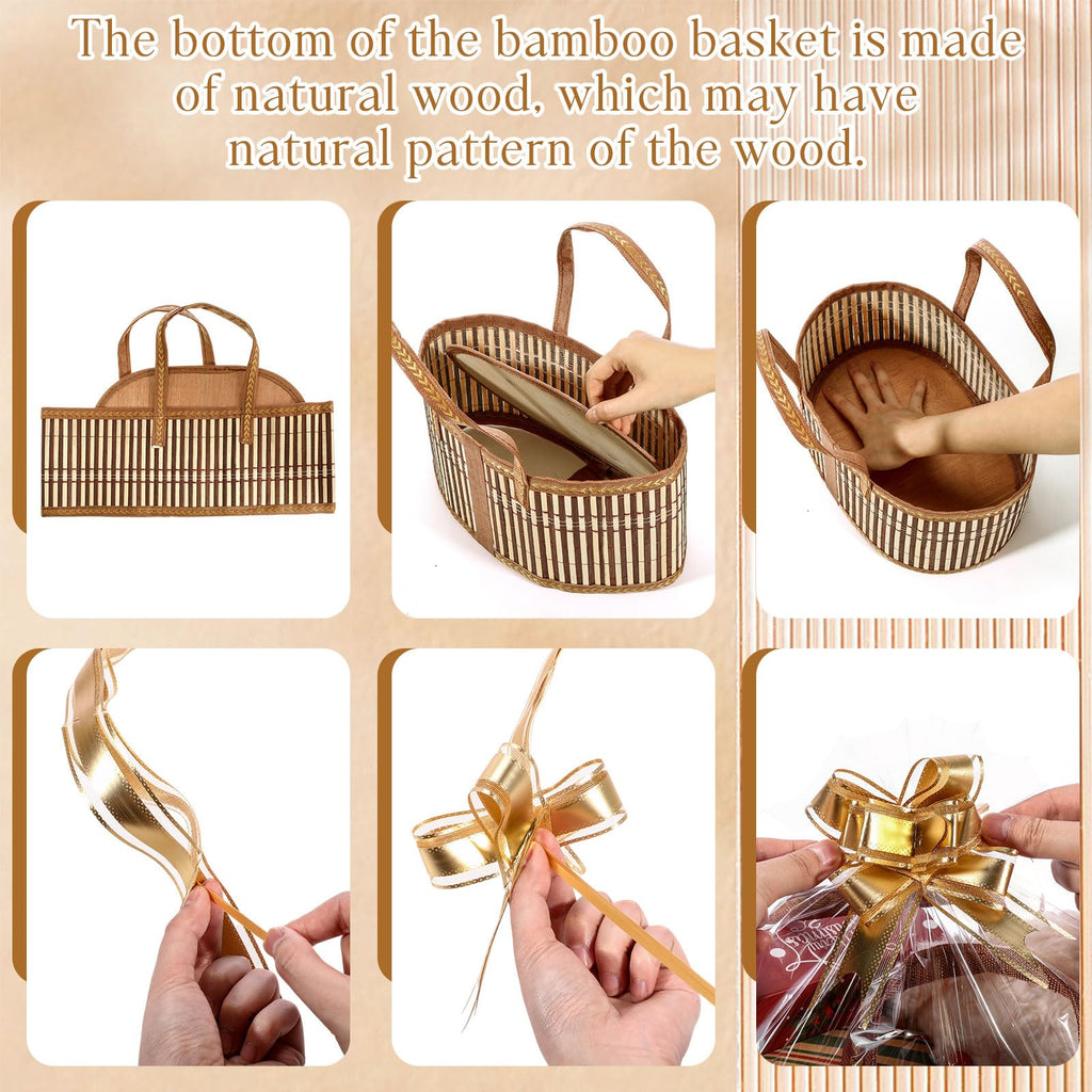 12 Set Baskets for Gifts Empty, Woven Bamboo Gift Baskets Empty