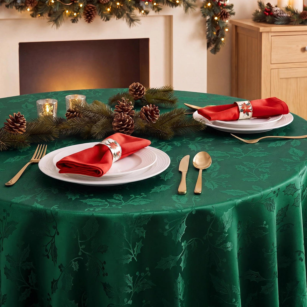 Christmas Jacquard Round Tablecloth, 70 inch, Green