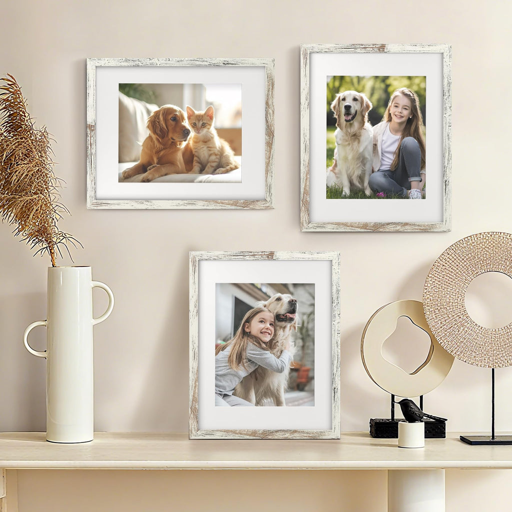 11x14 Picture Frames with 8x10 Mat Set of 2, Distressed White