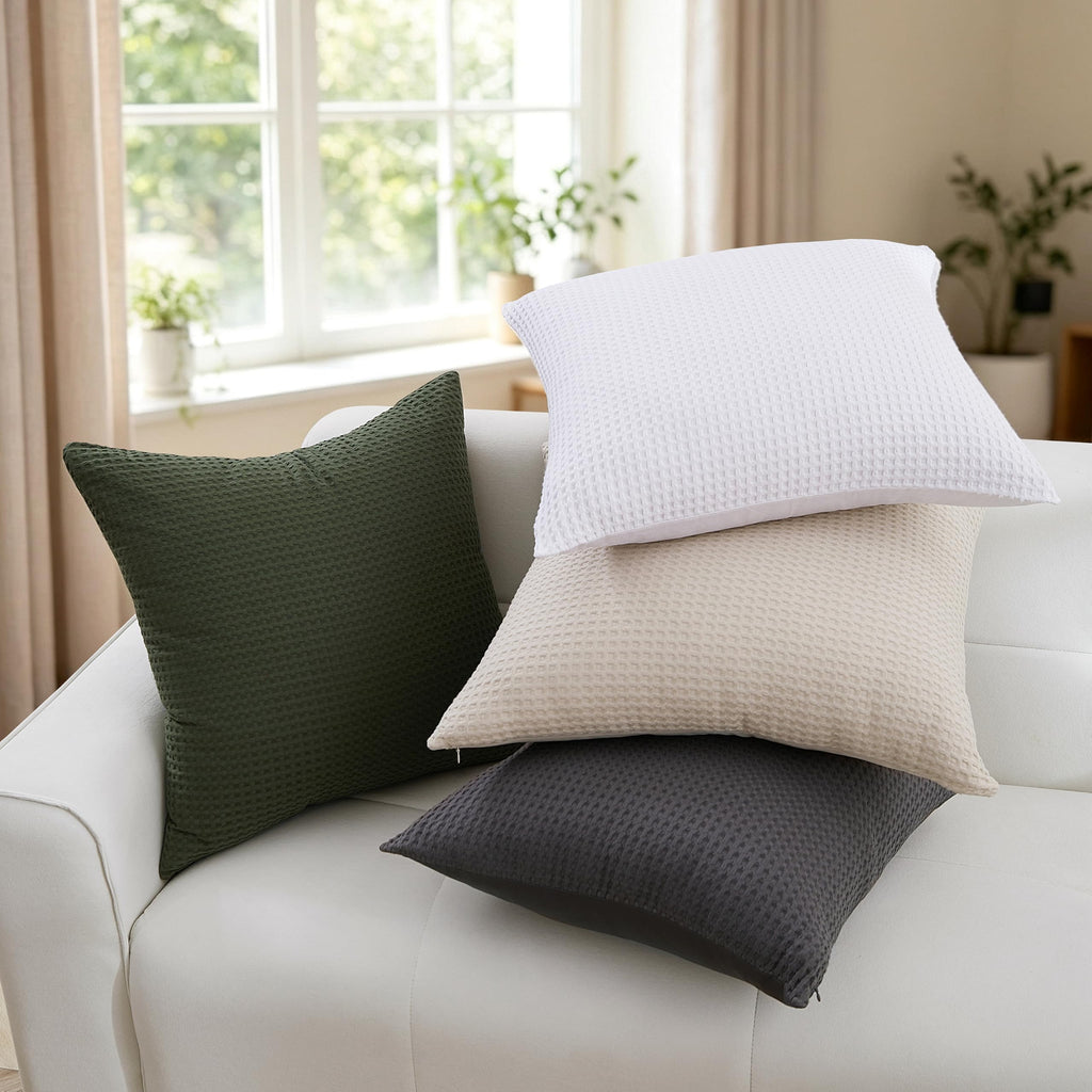 100% Egyptian Cotton 600 TC Waffle Weave Throw Pillow Covers 4 Pack