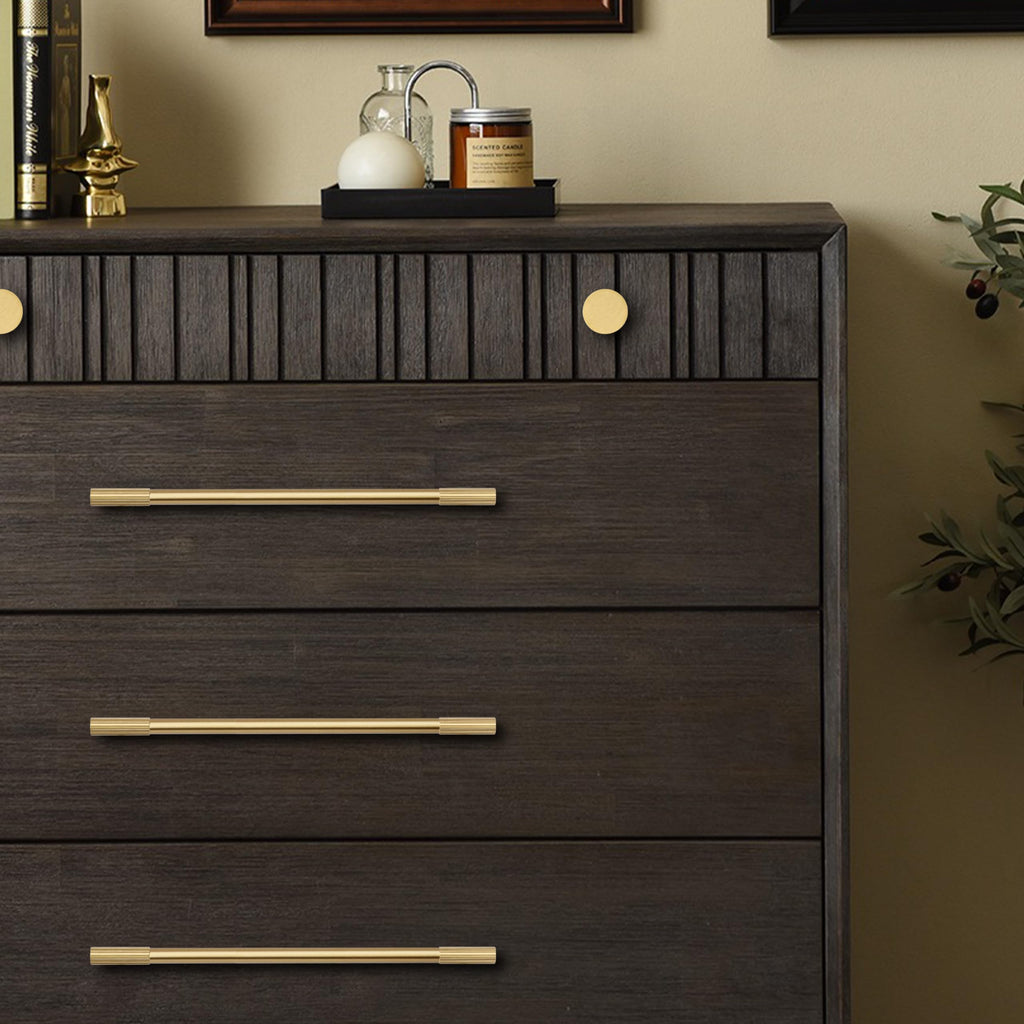 2pcs Solid Brass Gold Cabinet Pulls, 10 Inch Hole Centers Cupboard Handles Modern Drawer Dresser Pulls Bathroom