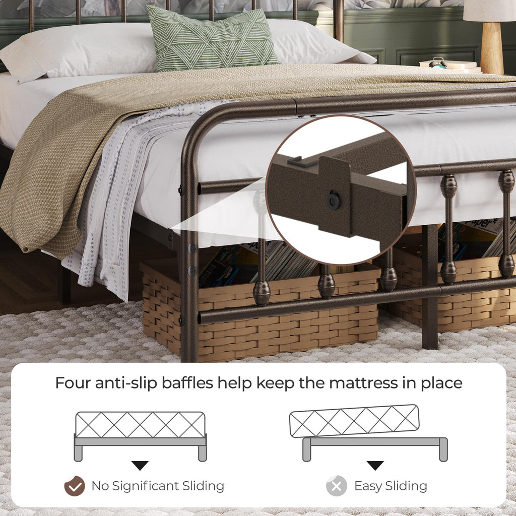 Full Metal Platform Bed Frame, Victorian Headboard & Footboard