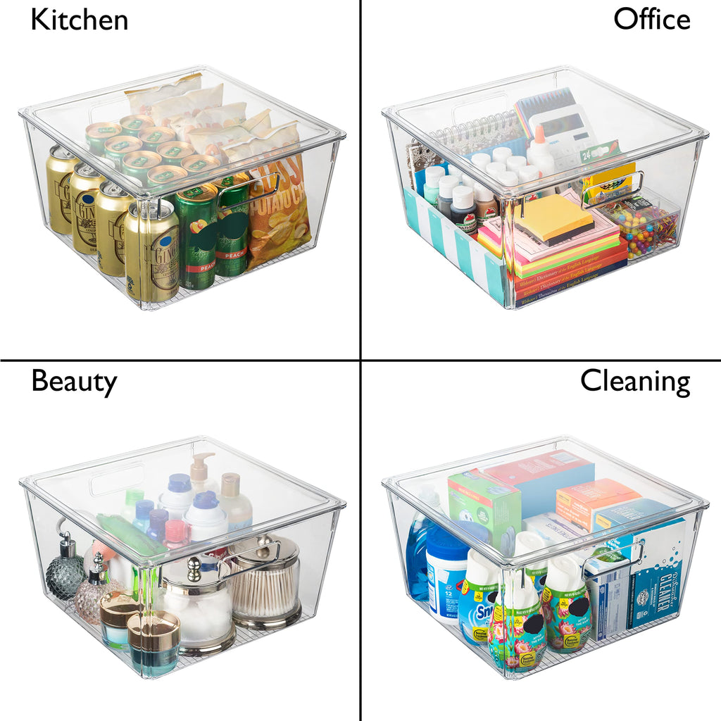 Plastic Storage Bins with Lids, Pantry Organizer, XL, 4 Pack