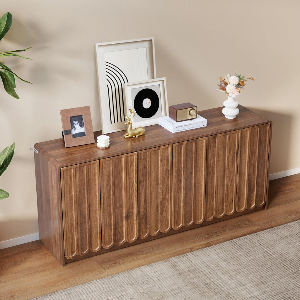Sideboard Buffet Cabinet with Storage, Low Storage Cabinet Modern Wooden Accent Credenza Console Table TV Stand with