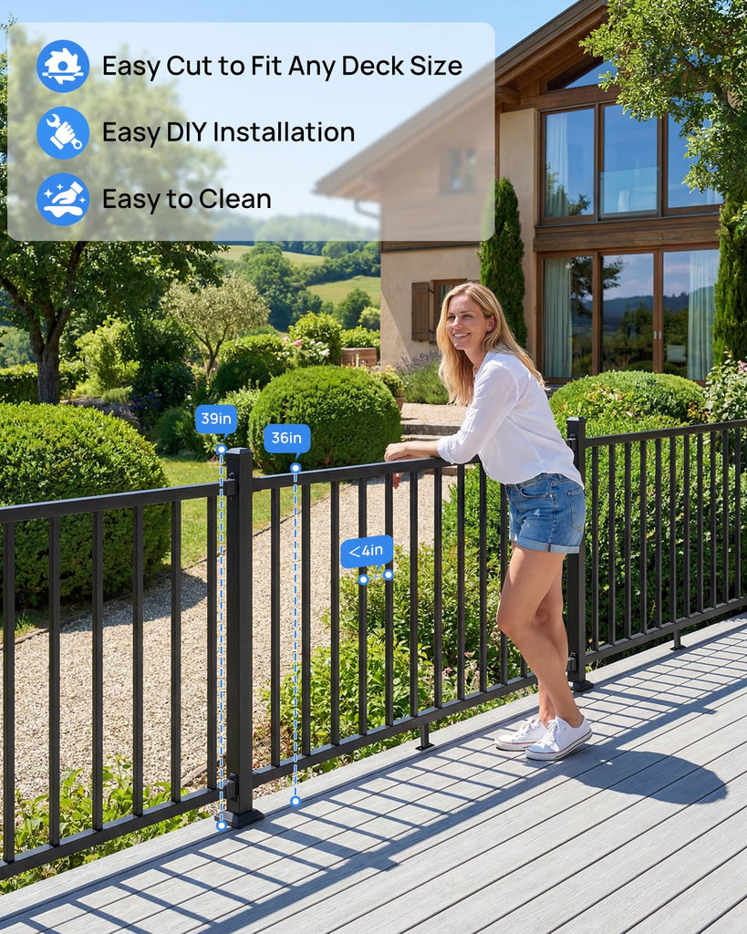 36 in. H x 6 ft. W Aluminum Deck Railing Kit, Outdoor Modular Porch Railing