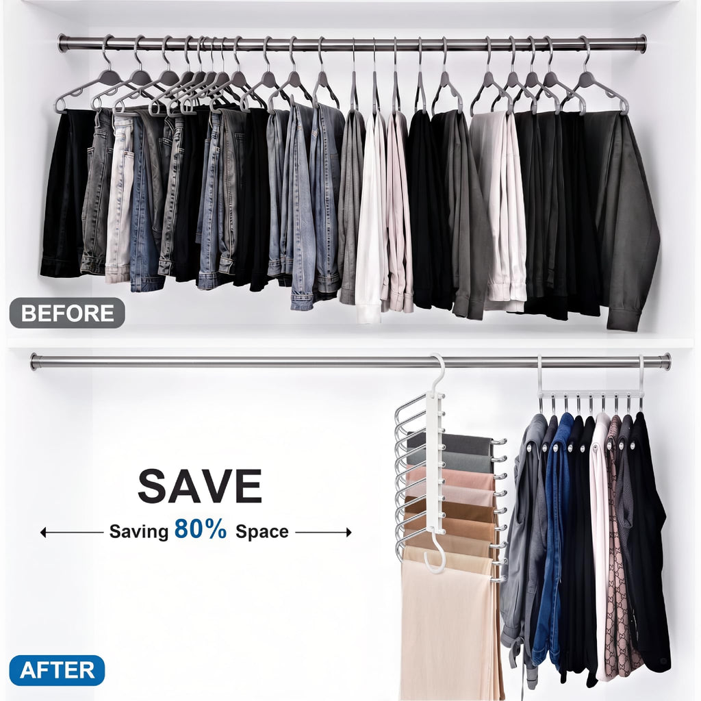 Upgrade 9 Layers Pants Hanger Space Saving Non-Slip Closet Organizer 2 Pack