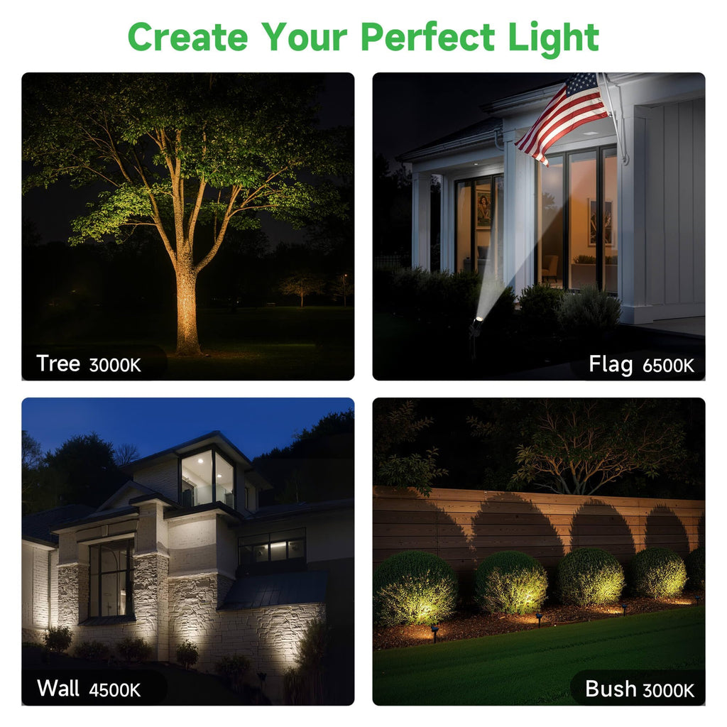 All Night Solar Spot Lights 2500mAh, Adjustable Angle Landscape Lights Waterproof, Separate Panel LED Uplight Dusk to