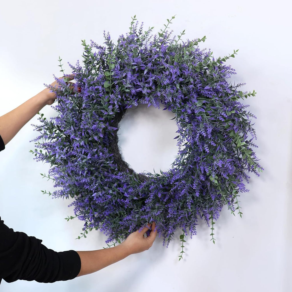 26" Artificial Lavender Eucalyptus Wreath for Front Door Decor(Purple)