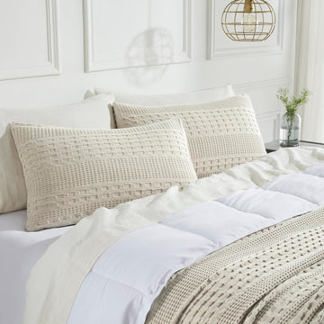 Waffle Weave Natural Standard Sham Set of 2 20x26, Decorative Throw Pillow Covers/Shams, Boho Farmhouse Bedroom Decor
