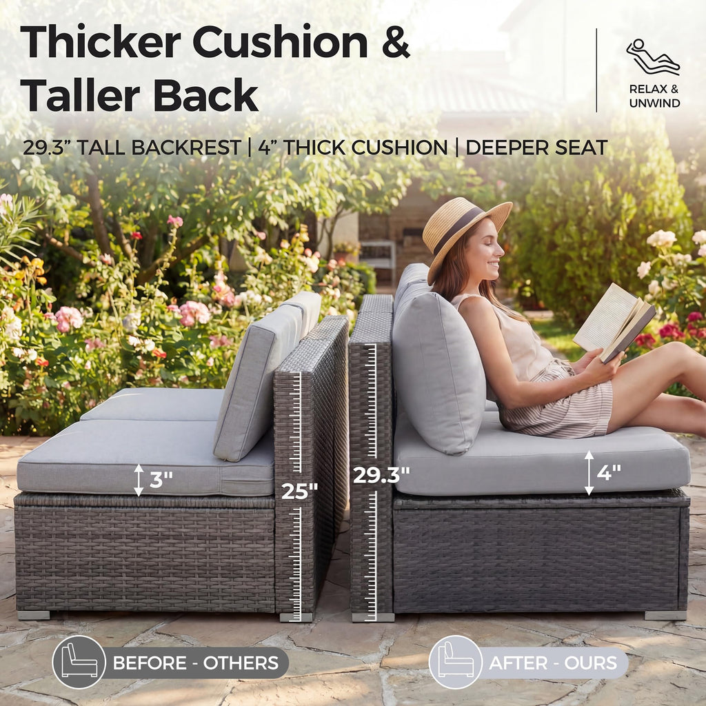 29.3'' High Back Outdoor Patio Conversation Set with Firepit Natural Gas Propane Convertible, Plus Size Modular